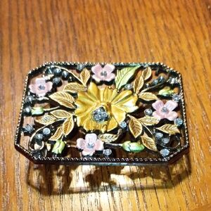 Source Unknown Gold and Pink Floral Belt Buckle